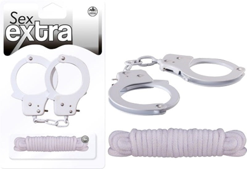 Sex Extra Metal Cuffs & Love Rope Kit Set - - Cuffs And Restraints