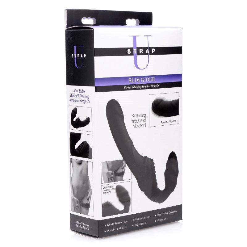 Slim Rider Ribbed Vibrating Silicone Strapless Strap On - - Strap On Sextoys