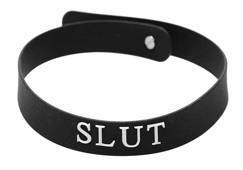 Slut Black Silicone Bondage Collar by XR Brands - Collars and Leads