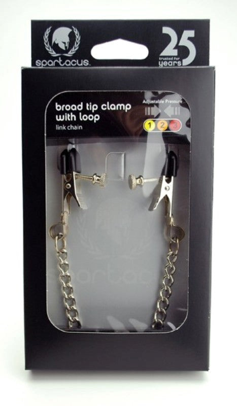 Spartacus Adjustable Broad Tip Clamps with Loop Link Chain - - Breast and Nipple Toys