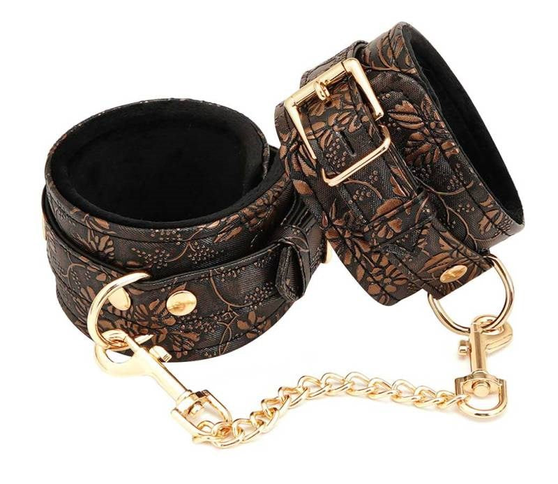 Spartacus Brown Floral Print PU Ankle Cuffs - - Collars And Cuffs