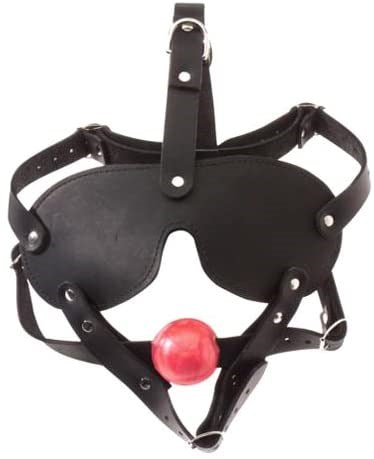 Spartacus Full Head Blindfold Harness with Ball Gag - - Bondage Hoods