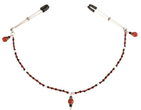 Single Strand Deluxe Beaded Clamp Red by Spartacus - Nipple and Clit Clamps
