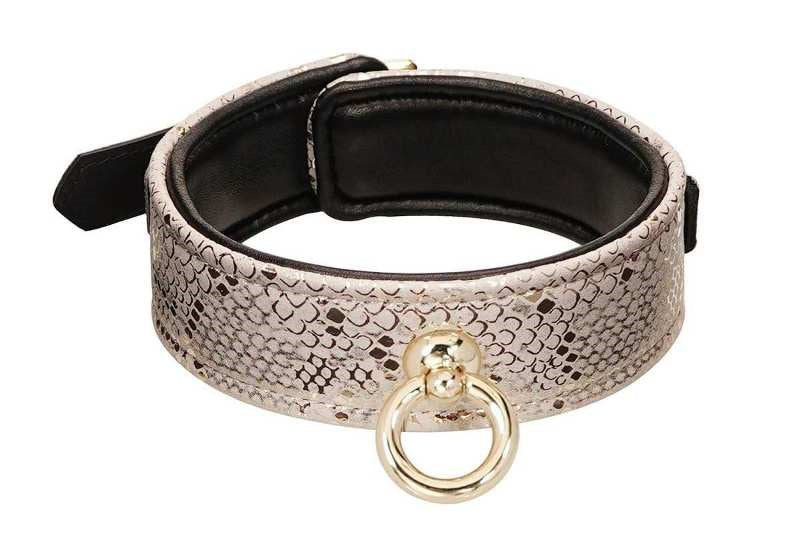 Spartacus White Snake Print Microfiber Collar and Leash - - Collars And Cuffs