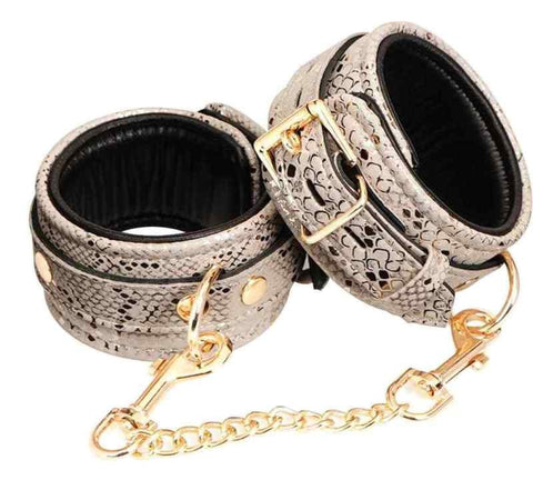 White Snake Print Microfiber Wrist Restraints by Spartacus - Cuffs and Restraints