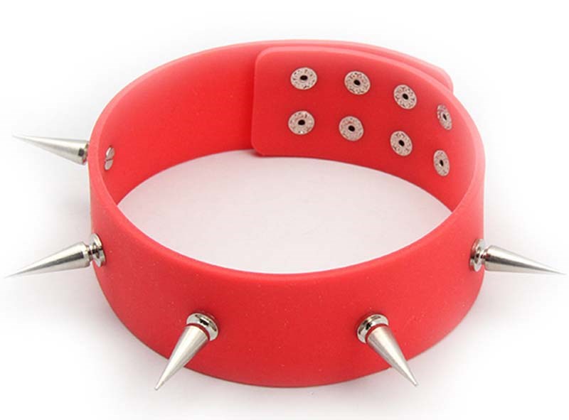 Spiked Bondage Collar Black Silicone - - Collars And Cuffs