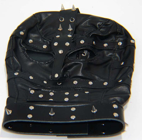 Adjustable Spiked Bondage Hood Leather by BDStyle - Bondage Hoods