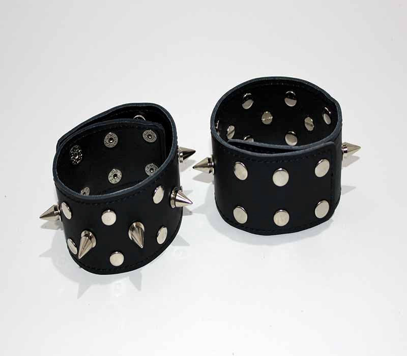 Spiked Leather Ankle Cuffs With Studs - - Collars And Cuffs