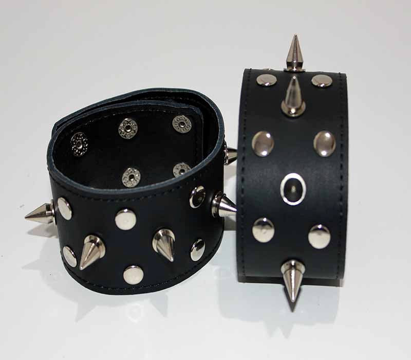 Spiked Leather Ankle Cuffs With Studs - - Collars And Cuffs