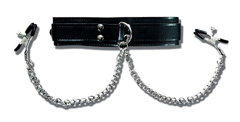 Collar With Nipple Clamps by Sportsheets - Nipple and Clit Clamps