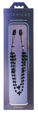 Midnight Black Jeweled Nipple Clips by Sportsheets - Breast and Nipple Toys
