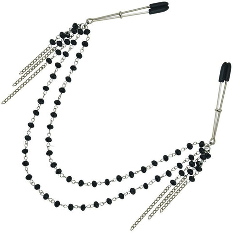 Midnight Black Jeweled Nipple Clips by Sportsheets - Breast and Nipple Toys
