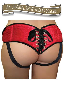 Plus Size Red Lace with Satin Corsette Strap-On - Strap On Sextoys