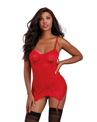 Stretch Lace and Mesh Garter Slip by Dream Girl Lingerie - Babydolls and Chemises