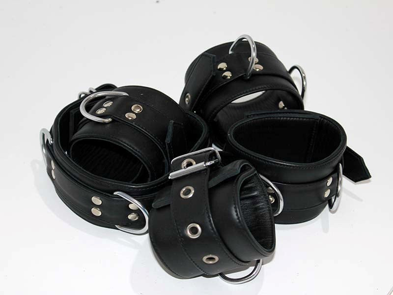 Submissive's Complete Black Leather Restraint Set - - Cuffs And Restraints