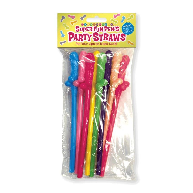 Super Fun Penis Party Straws - Multicolour 8 Pack - - Bachelorette and Bucks