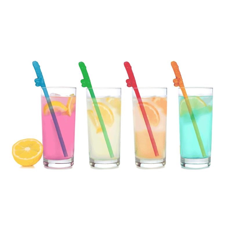 Super Fun Penis Party Straws - Multicolour 8 Pack - - Bachelorette and Bucks