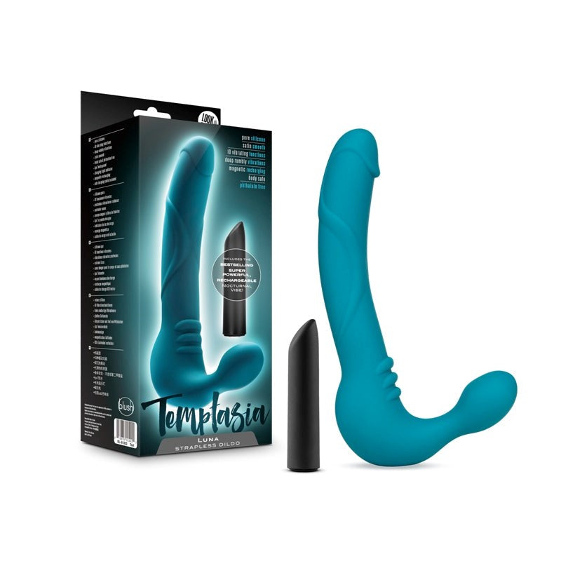 Temptasia Luna Strapless Silicone Dildo Teal - - Strap On Sextoys