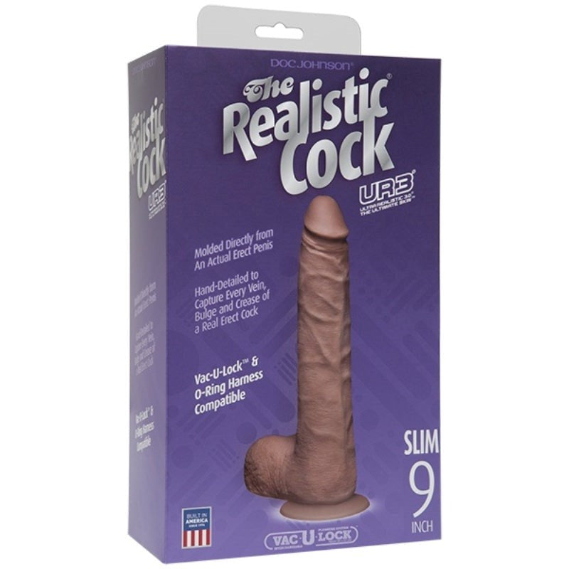 The Realistic Cock UR3 9 in. Slim with Balls Brown - - Realistic Dildos