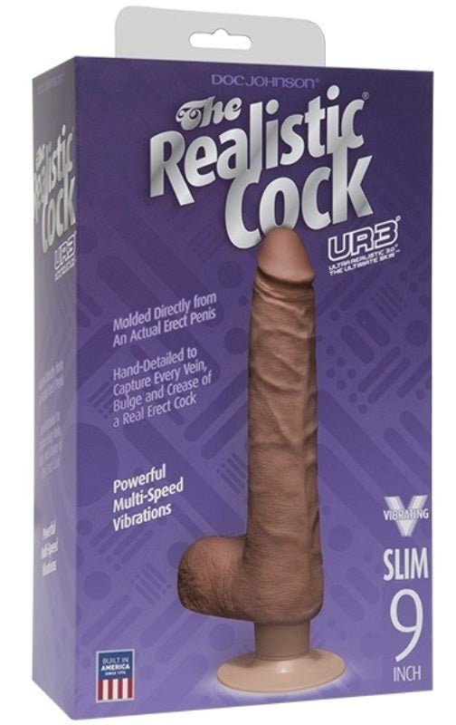 The Realistic Cock UR3 Vibrating Slim 9 Inch - Brown - - Realistic Dildos