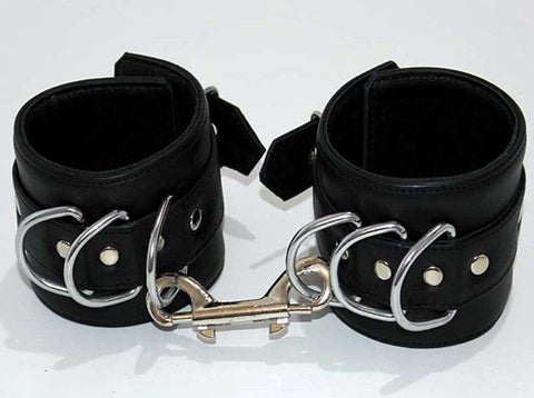 Triple D Ring Bondage Cuffs & Connector by Hell's Couture - Cuffs and Restraints