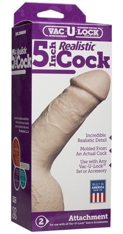 Vac-U-Lock 5 in. Realistic Cock White - - Realistic Dildos