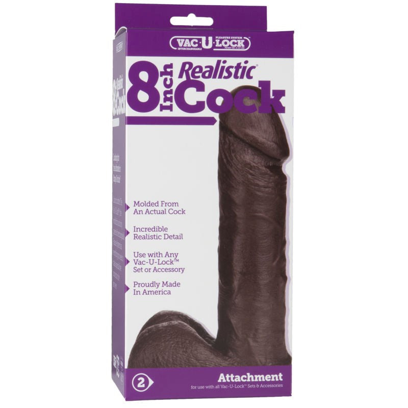 Vac-U-Lock 8\ Realistic Cock Chocolate - - Realistic Dildos