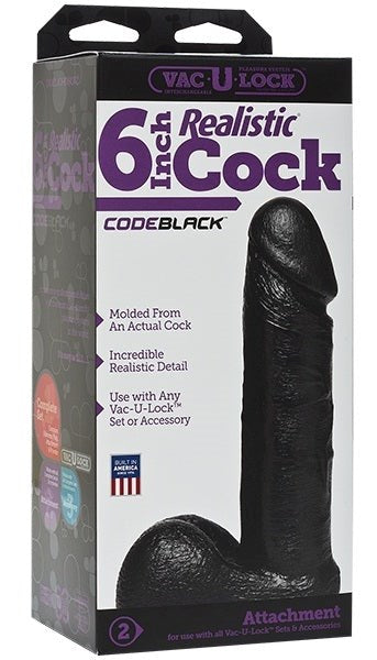 Vac-U-Lock Code Black 6 inch Realistic Cock - - Strap On Sextoys