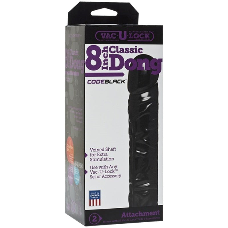 Vac-U-Lock Code Black 8 inch Classic Dong - - Realistic Dildos