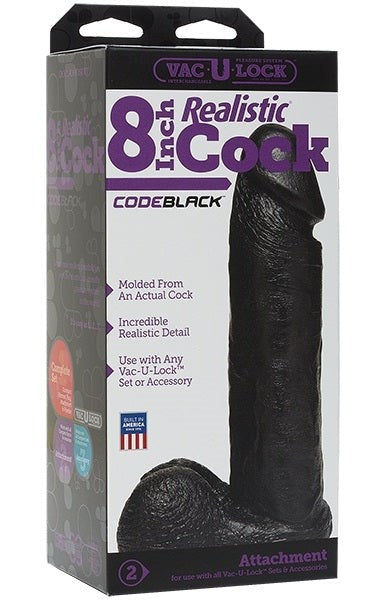 Vac-U-Lock Code Black 8 inch Realistic Cock - - Strap On Sextoys