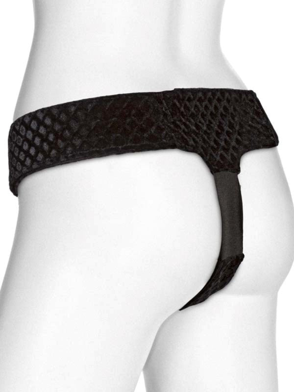 Vac-U-Lock EZ Rider Thong Velvet Harness with Plug Black - - Strap On Sextoys