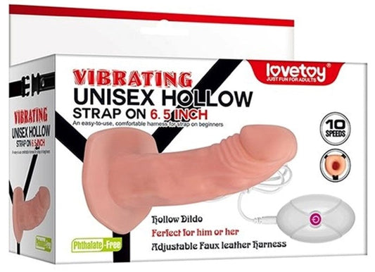 Vibrating Unisex Hollow Strap-On 6.5 inch - - Strap On Sextoys