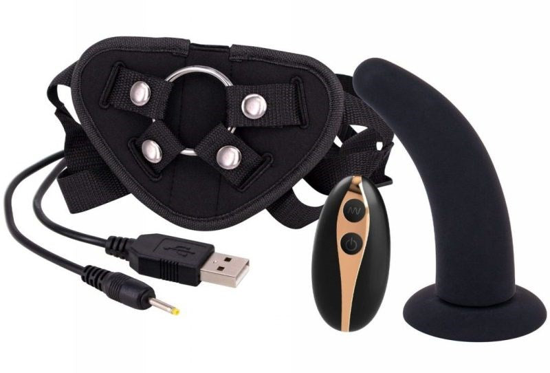 Vibration Dildo Strap-On with Remote Control 5 inch - - Strap On Sextoys