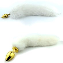 White Faux Fox Tail Steel Anal Plug Gold by BDStyle - Steel Sex Toys