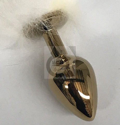 White Faux Fox Tail Steel Anal Plug Gold by BDStyle - Steel Sex Toys