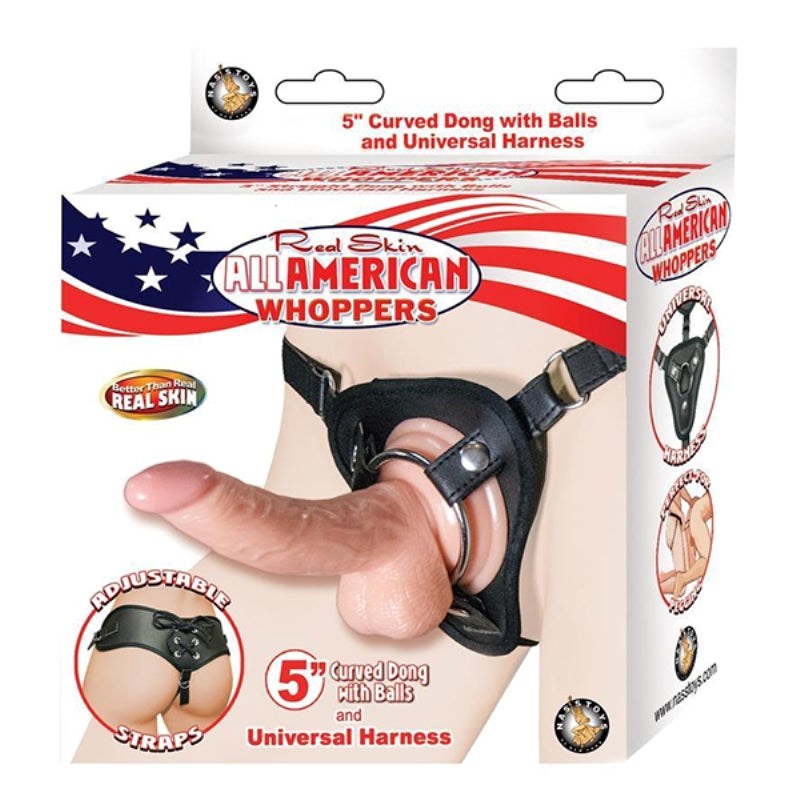 Whoppers 5 Curved Dong with Balls and Universal Harness - - Strap On Sextoys