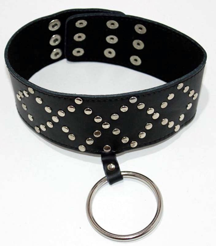 Wyred Slave Studded Posture Collar with Metal O-Ring - - Collars And Cuffs