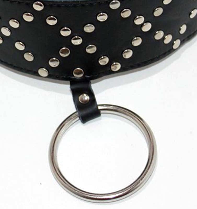 Wyred Slave Studded Posture Collar with Metal O-Ring - - Collars And Cuffs