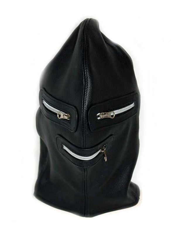 Zip It Leather BDSM Hood - - Bondage Hoods