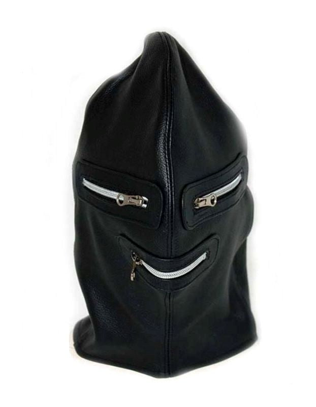 Zip It Leather BDSM Hood - - Bondage Hoods