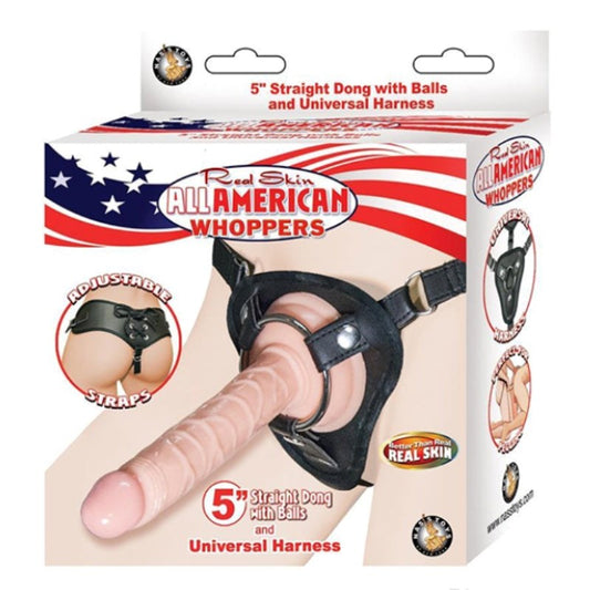 All American Whoppers 5 Straight Dong and Universal Harness - - Strap On Sextoys