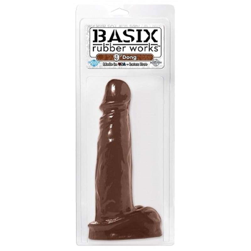 Basix 9 Inch Realsitic Dong Brown - - Realistic Dildos