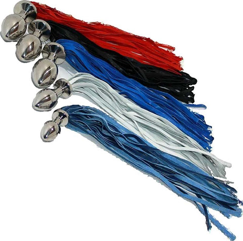 Butt Plug With Leather Whip Large Navy by Hell's Couture - Steel Sex Toys