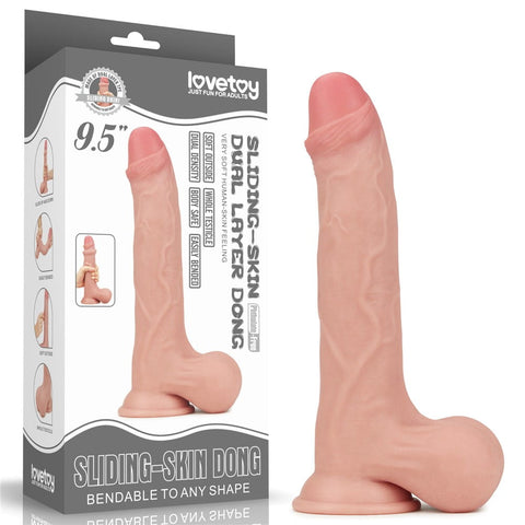Sliding Skin Dual Layer Dong 9.5'' Dong with Flexible Skin - Realistic Dildos