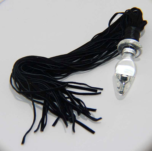 Glass Anal Plug with Leather Tail - - Glass Sex Toys