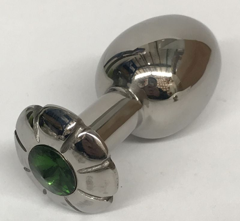 Jewelled Lotus Small Metal Butt Plug Emerald - - Steel Sex Toys