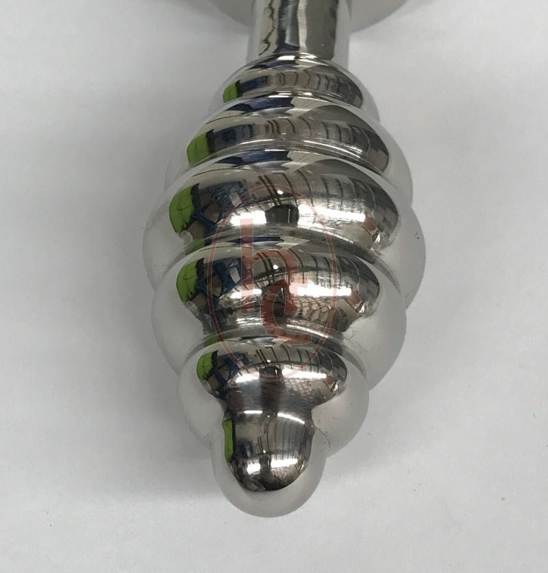 Ribbed Jewelled Large Butt Plug Champagne - - Steel Sex Toys