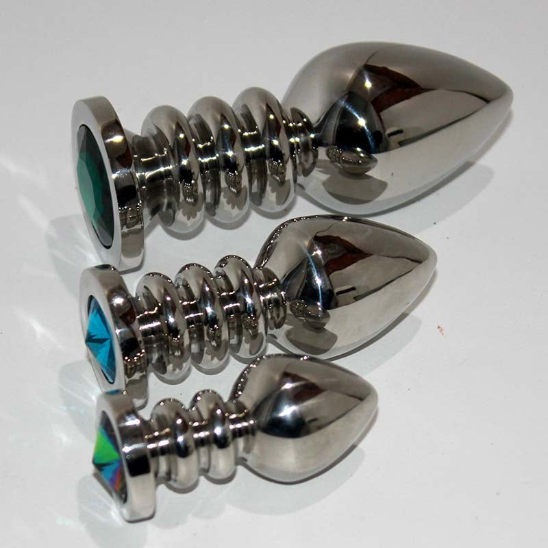 Ribbler Metal Jeweled Medium Butt Plug Green - - Steel Sex Toys