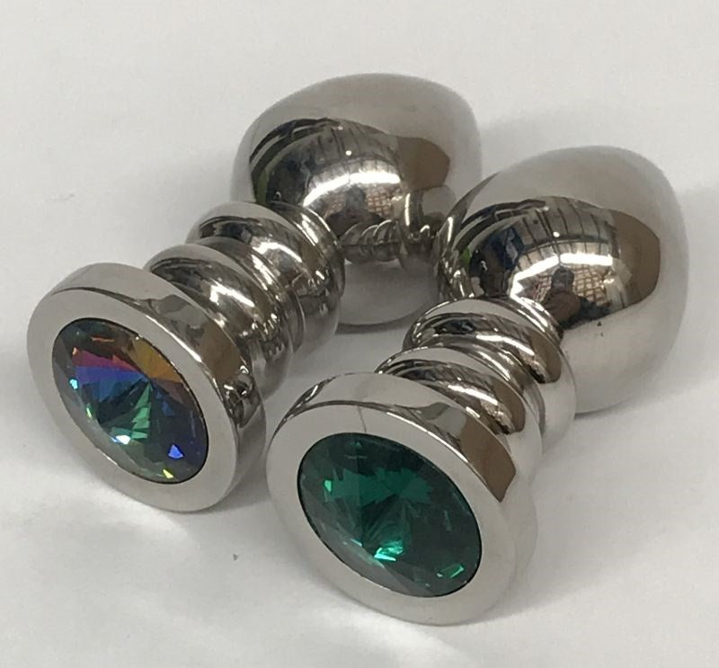 Ribbler Metal Jeweled Medium Butt Plug Rainbow - - Steel Sex Toys