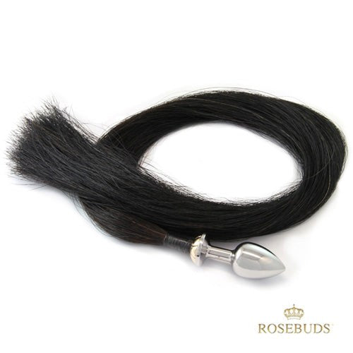 Rosebuds Tailbud M Natural Horse Hair Extra Long 78cm Black - - Steel Sex Toys